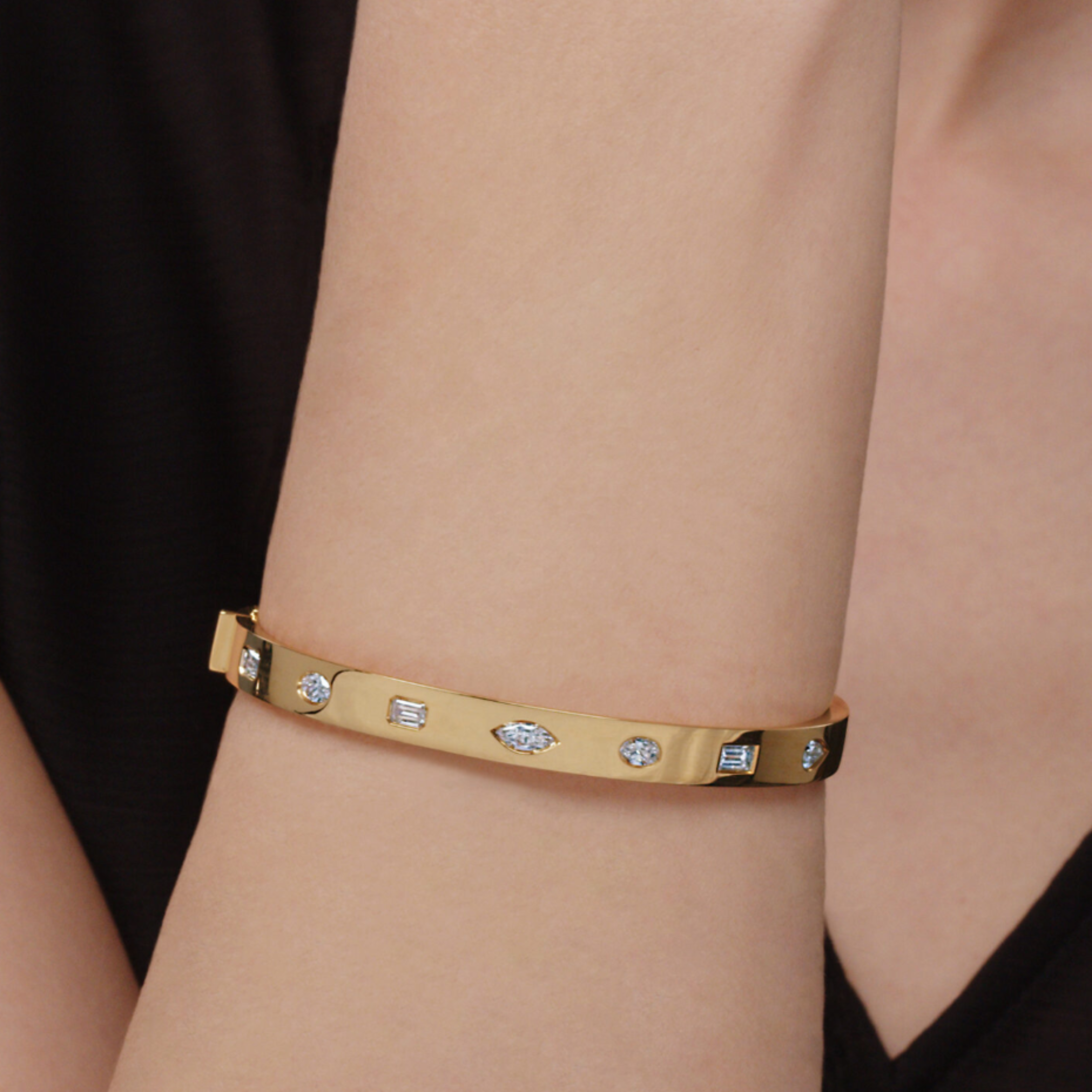 Stackable Slim Bangle with Fancy Shape Diamonds