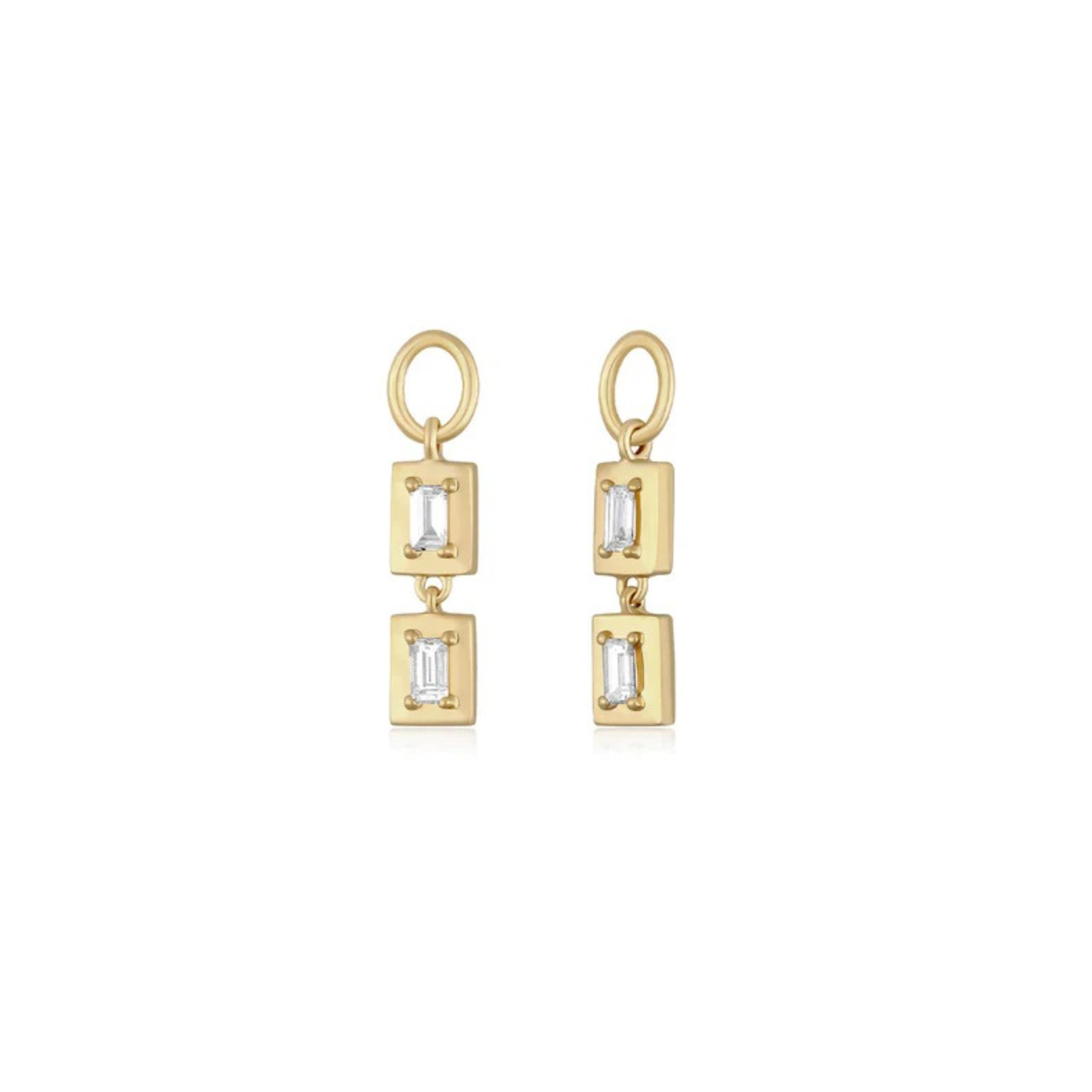 Gold Frame Double Baguette Diamond Huggie Charms