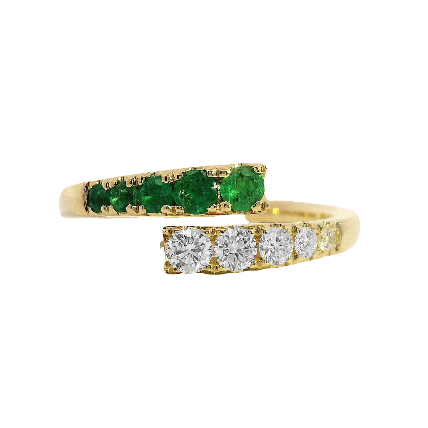 Graduated Round Emerald and Diamond Bypass Ring