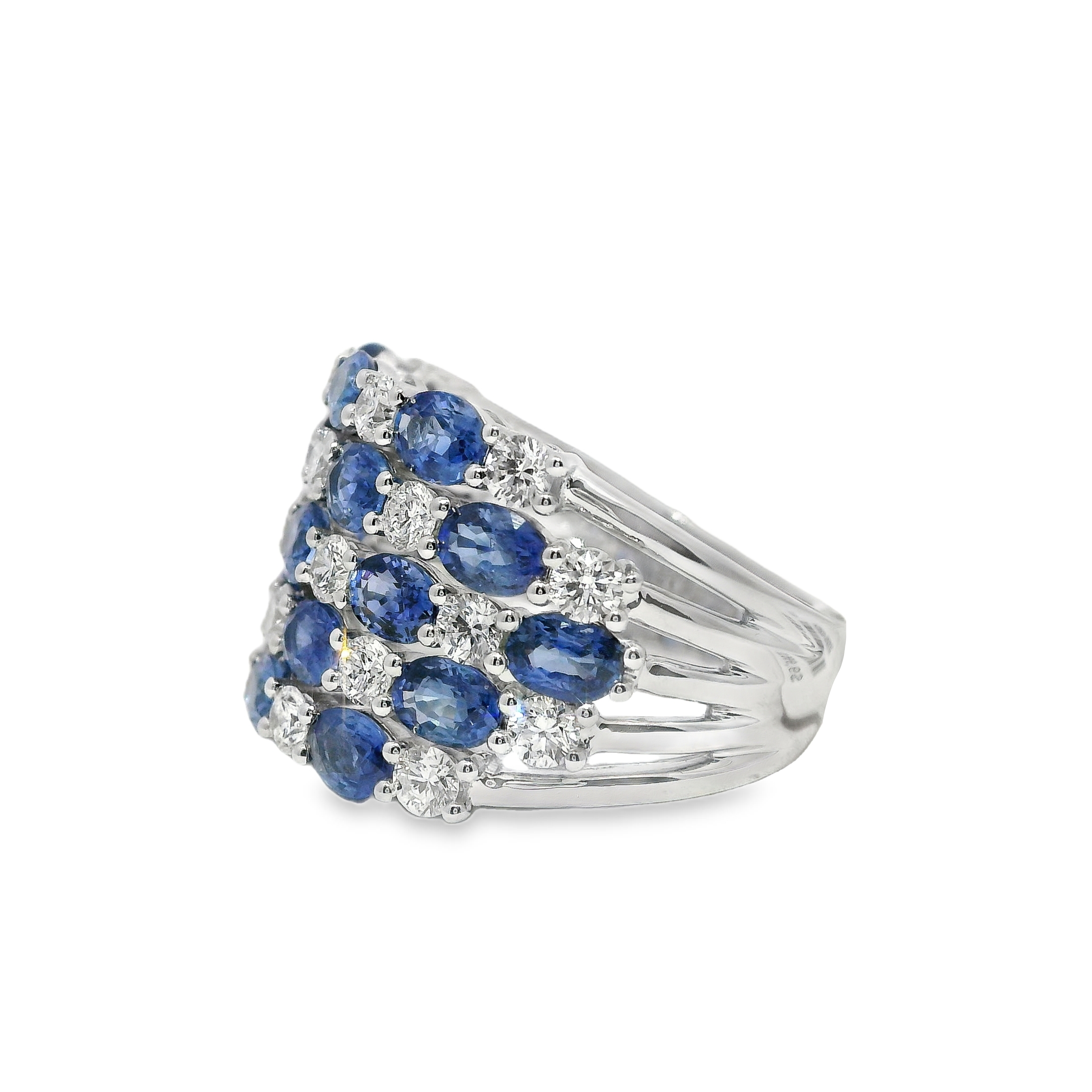Alternating Oval Sapphire and Diamond Five-Row Band
