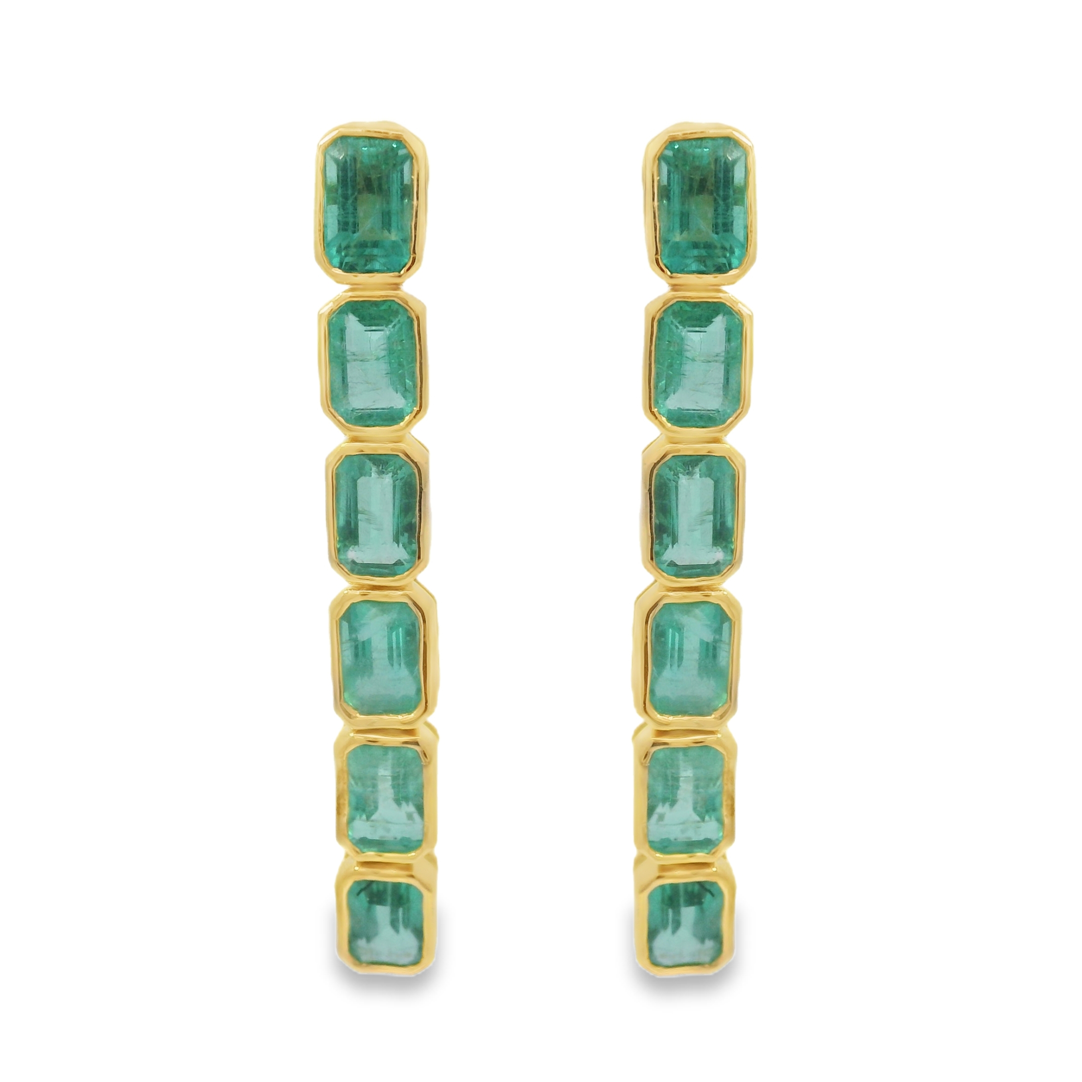 Bezel Emerald Cut Emerald Drop Earrings
