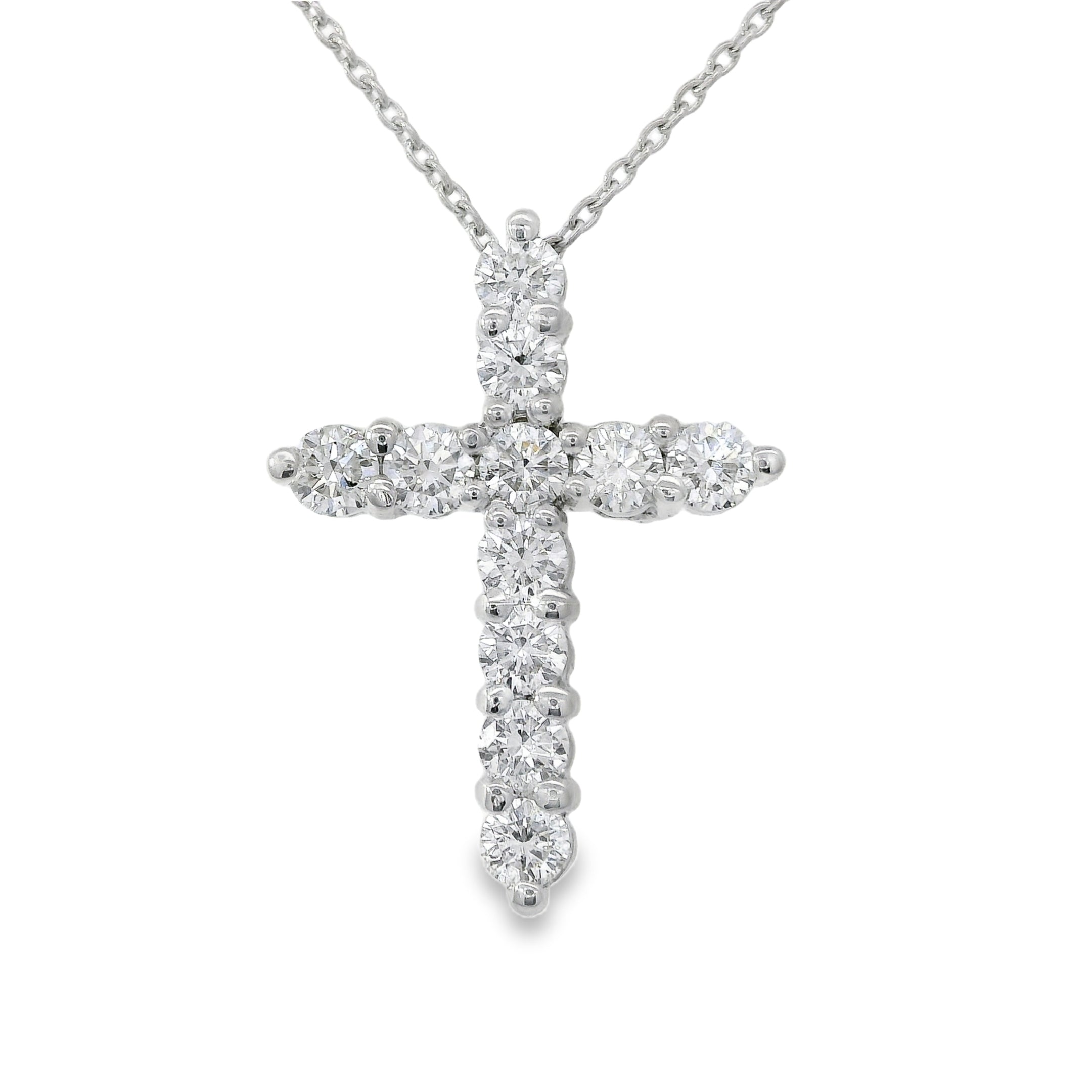 Shared Prong Round Diamond Cross Necklace