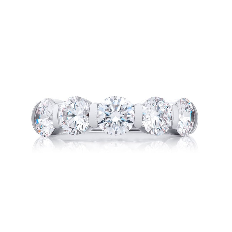 Platinum Round Diamond Single-Row Bar Set Band