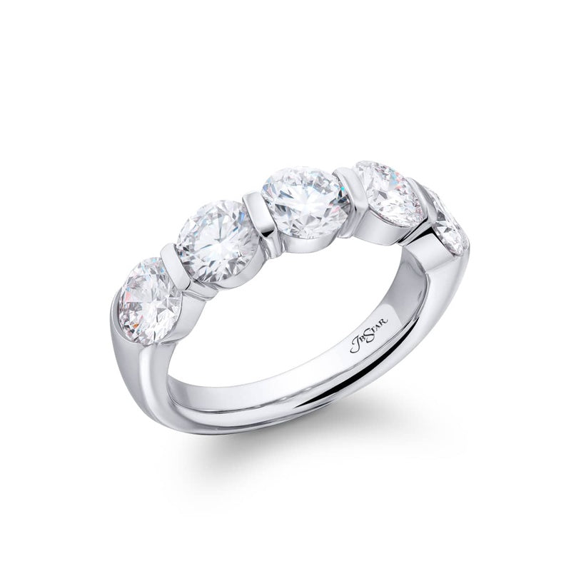 Platinum Round Diamond Single-Row Bar Set Band