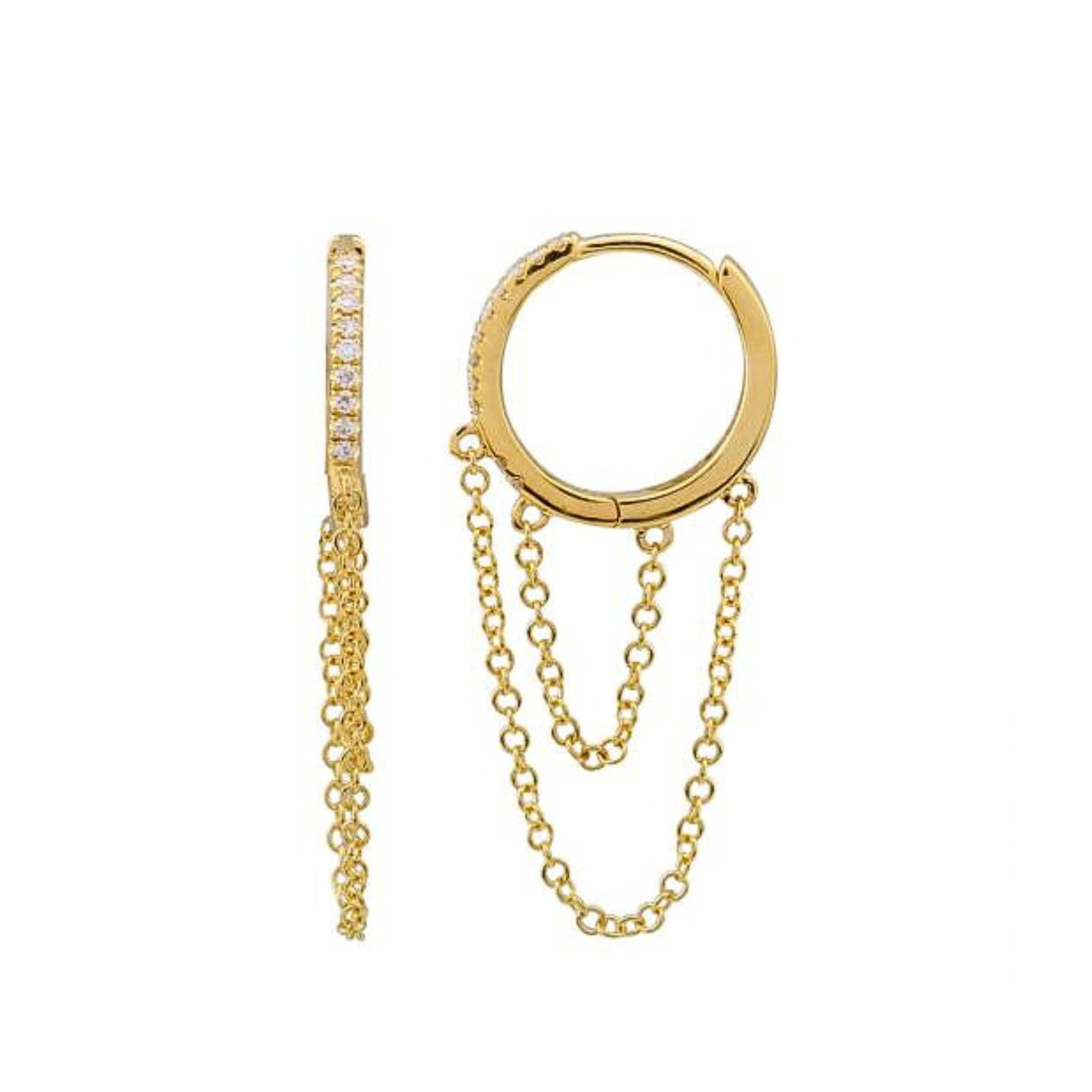 Diamond Double Chain Huggie Hoop Earrings