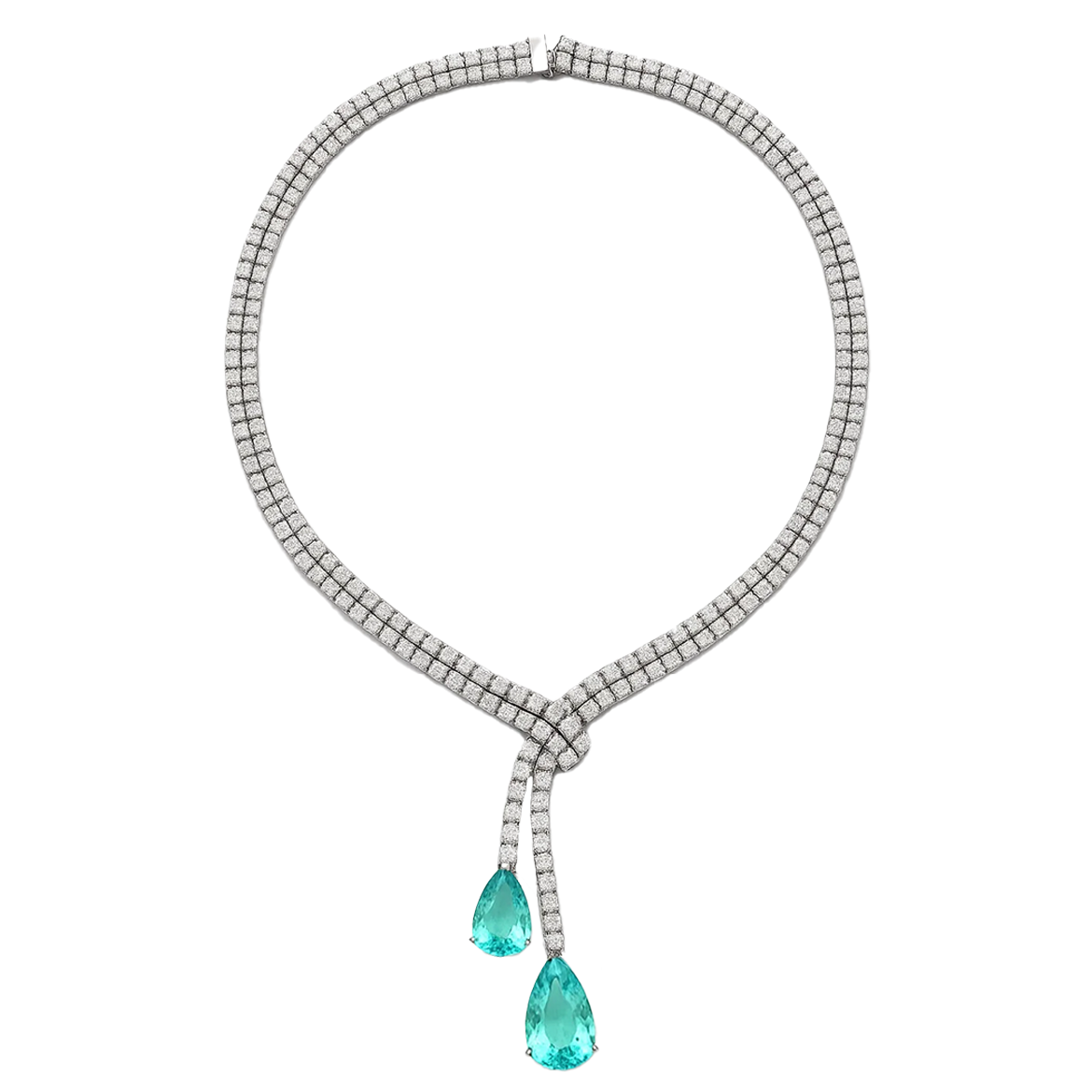 Pear Paraiba and Diamond Ribbon Necklace