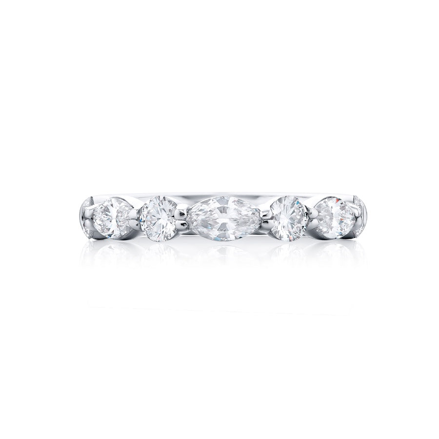 Platinum Marquise and Round Diamond Single-Row East-West Band
