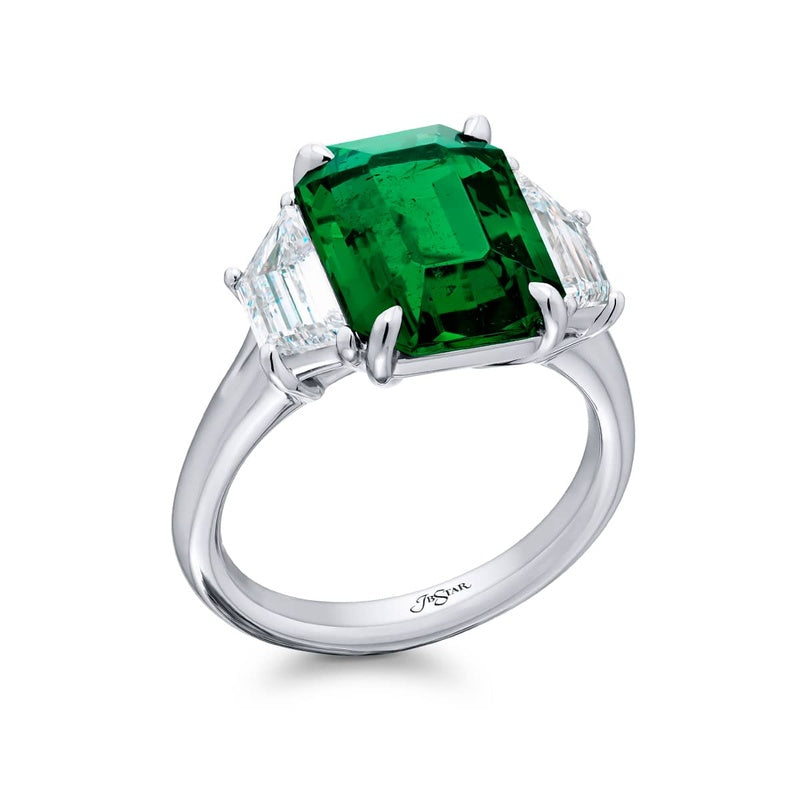 Platinum Emerald-Cut Vivid Emerald Certified Ring