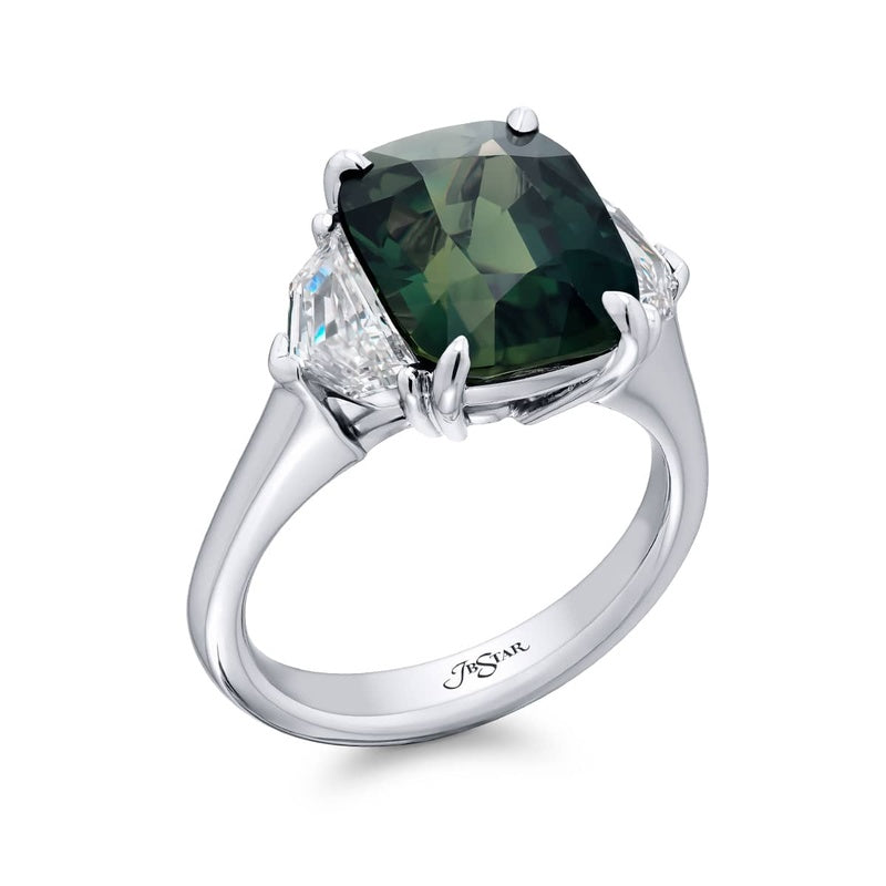 Platinum Cushion-Cut Green Sapphire Certified Ring