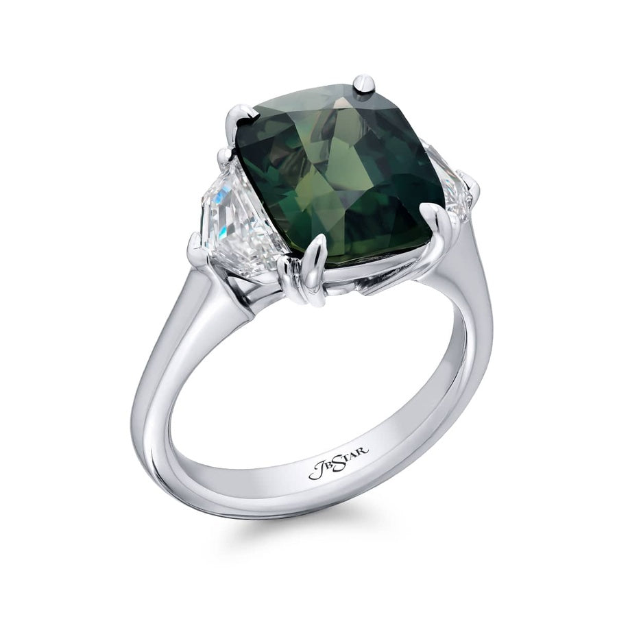 Platinum Cushion-Cut Green Sapphire Certified Ring