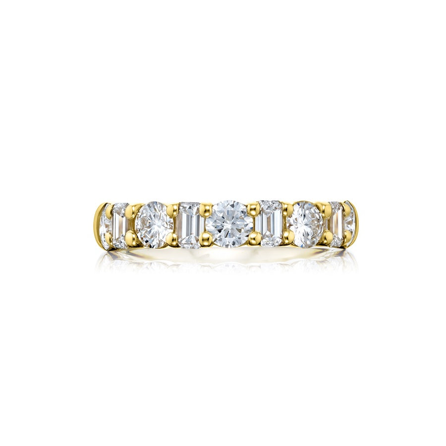 18K Yellow Gold Emerald-Cut and Round Diamond Band