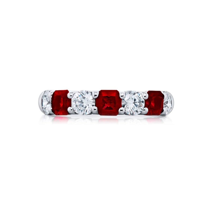 Platinum Radiant-Cut Ruby and Diamond Band