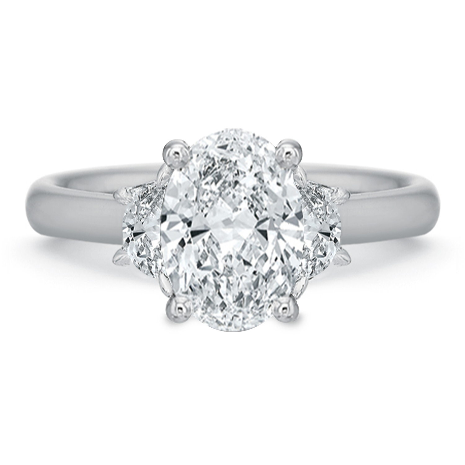 Classic Low Profile Three-Stone Mounting with Half-Moon Diamonds
