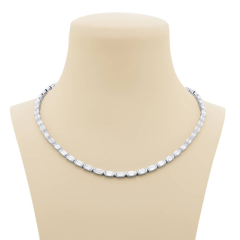 Platinum Emerald-Cut Diamond East-West Bezel Set Necklace