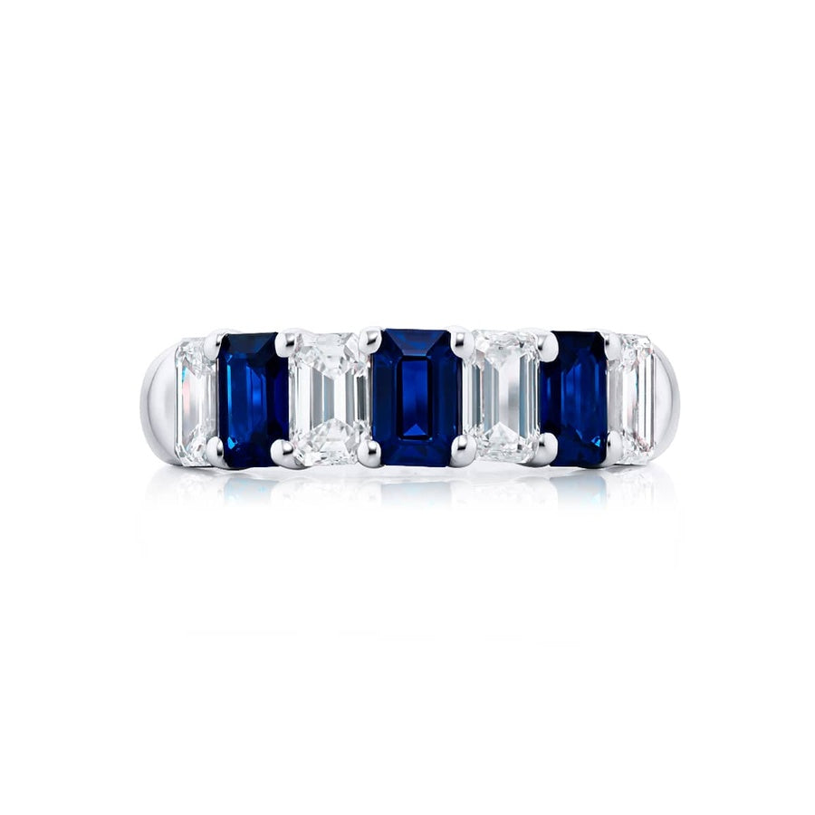 Platinum Emerald-Cut Sapphire and Diamond Band