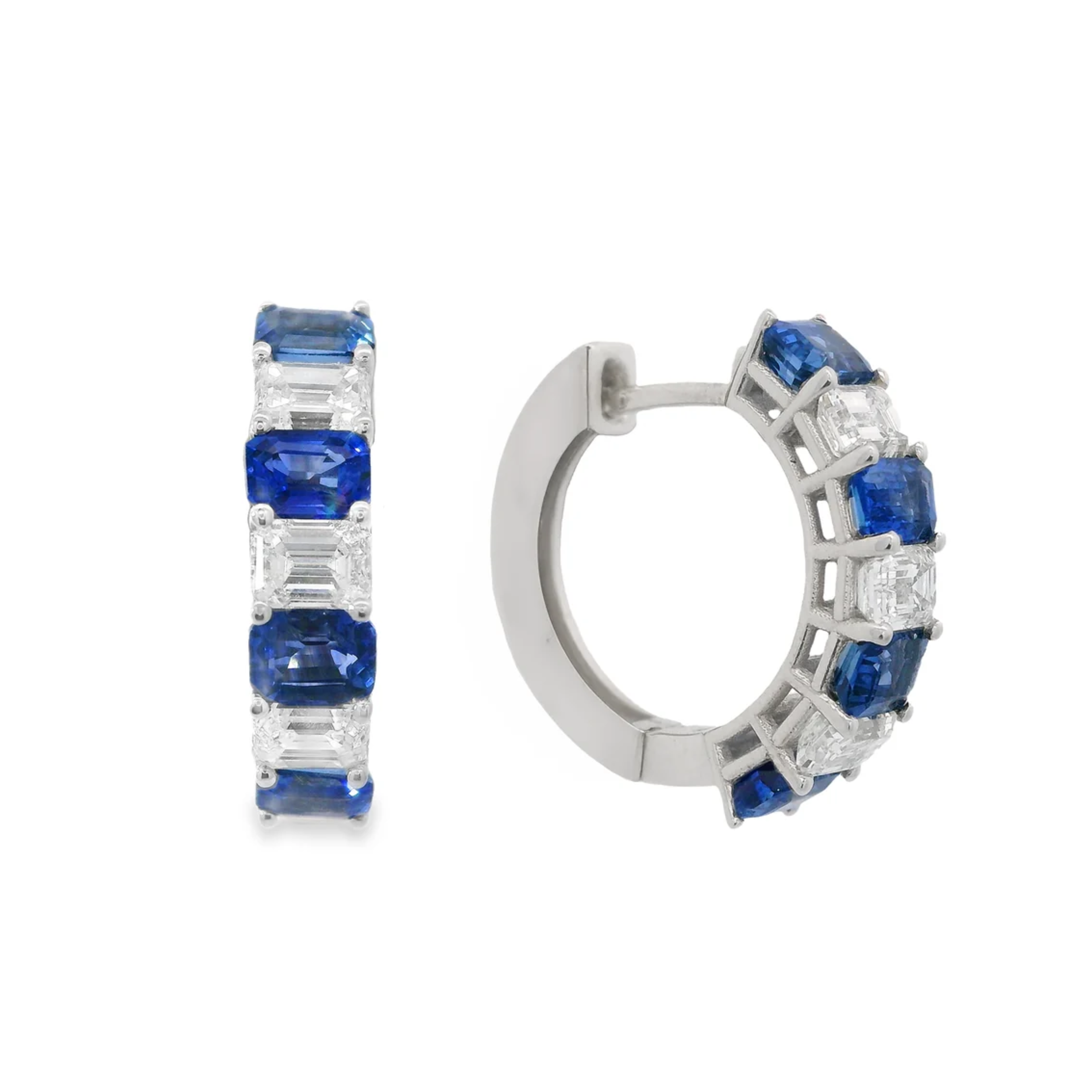 Alternating Sapphire and Diamond Hoop Earrings