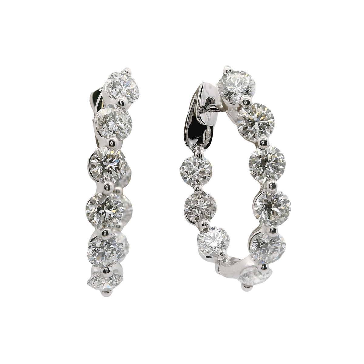 Inside-Outside Single Shared Prong Diamond Hoop Earrings