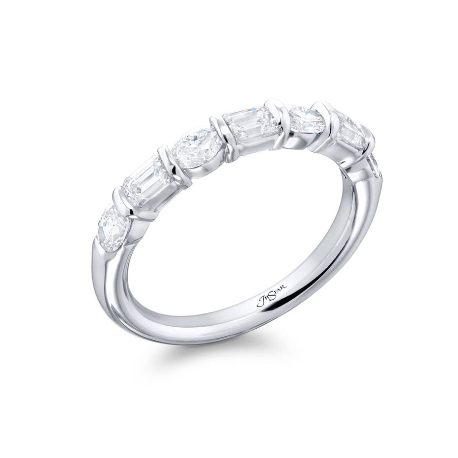 Platinum Oval and Emerald-Cut Diamond Bar Set Band