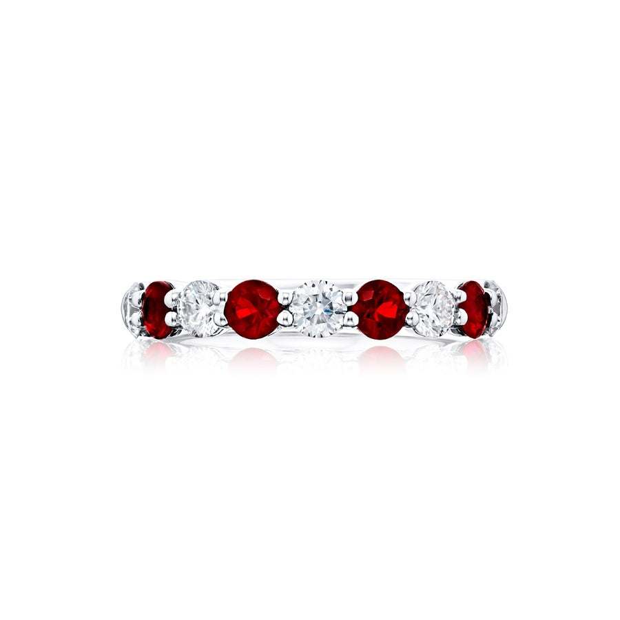 Platinum Round Ruby and Diamond Band
