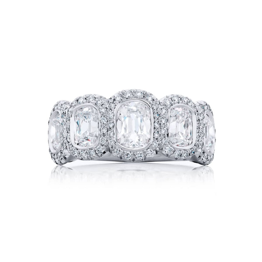 Platinum Vintage Cushion-Cut Diamond Bezel Set Band