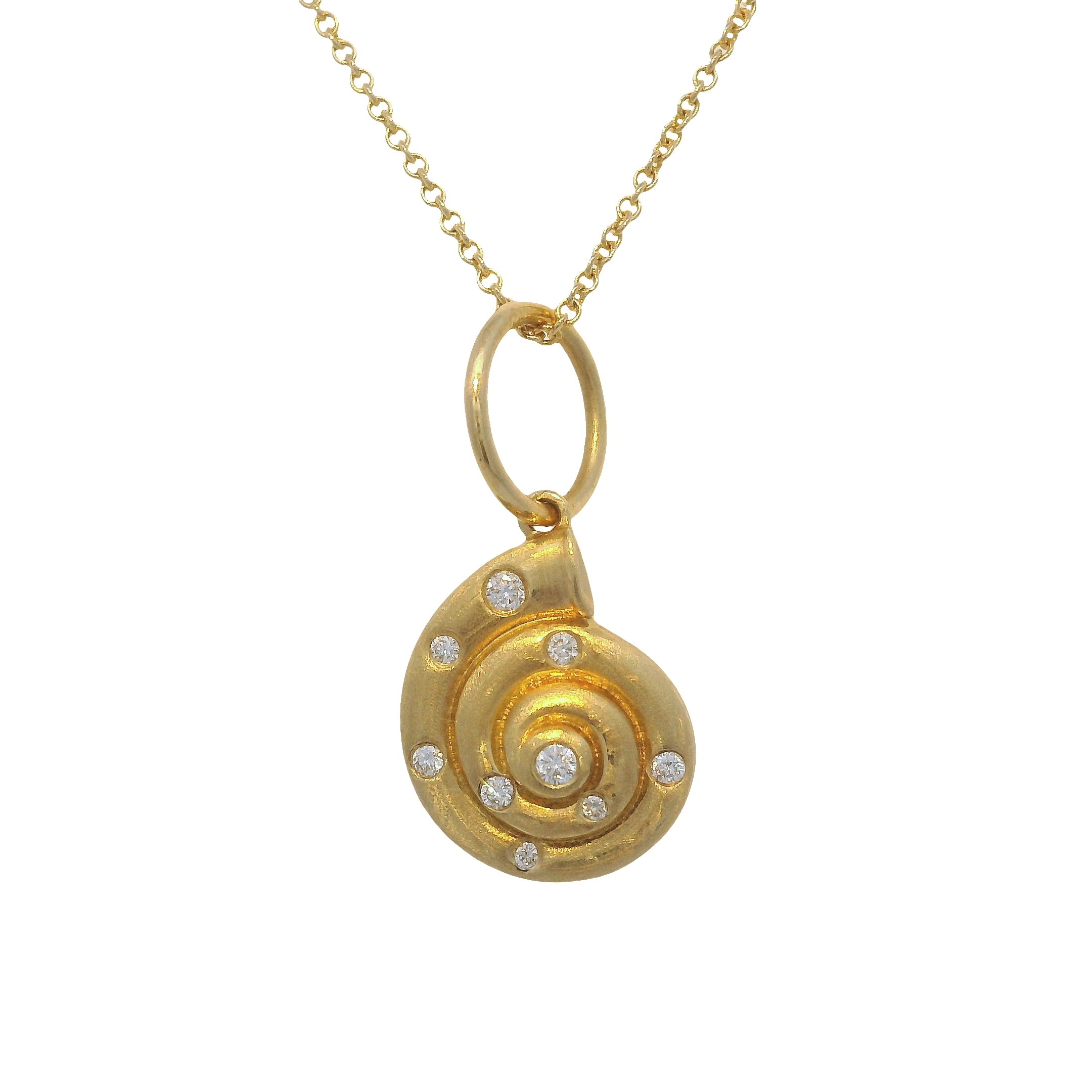 Bezeled Diamond Spiral Shell Pendant