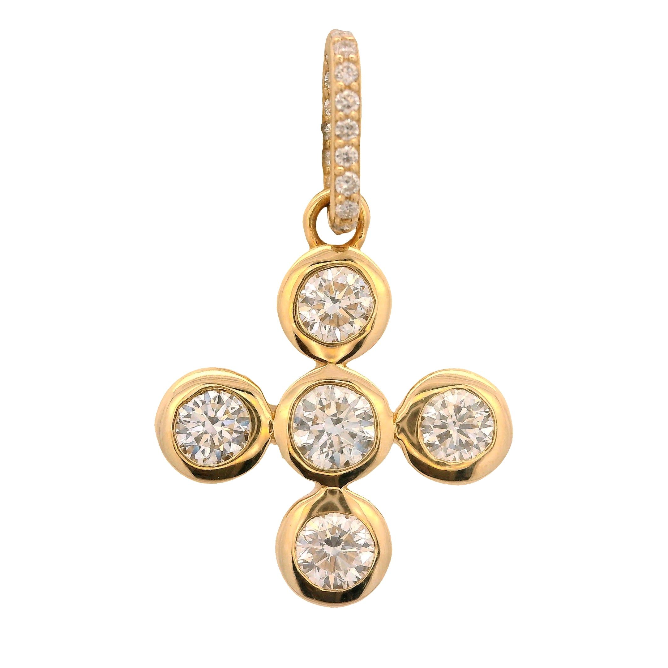 Bezel Round Diamond Cross Pendant on Pavé Diamond Enhancer Bail