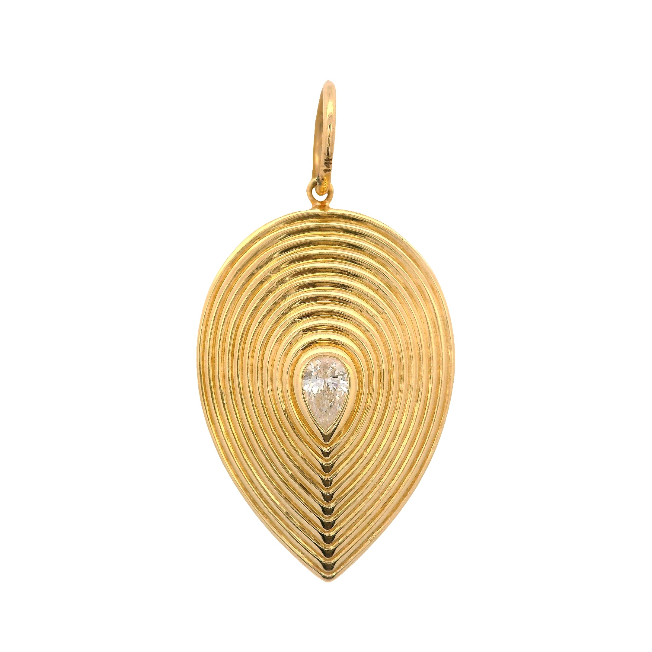 Solitaire Pear Diamond Fluted Heart Pendant on Bail