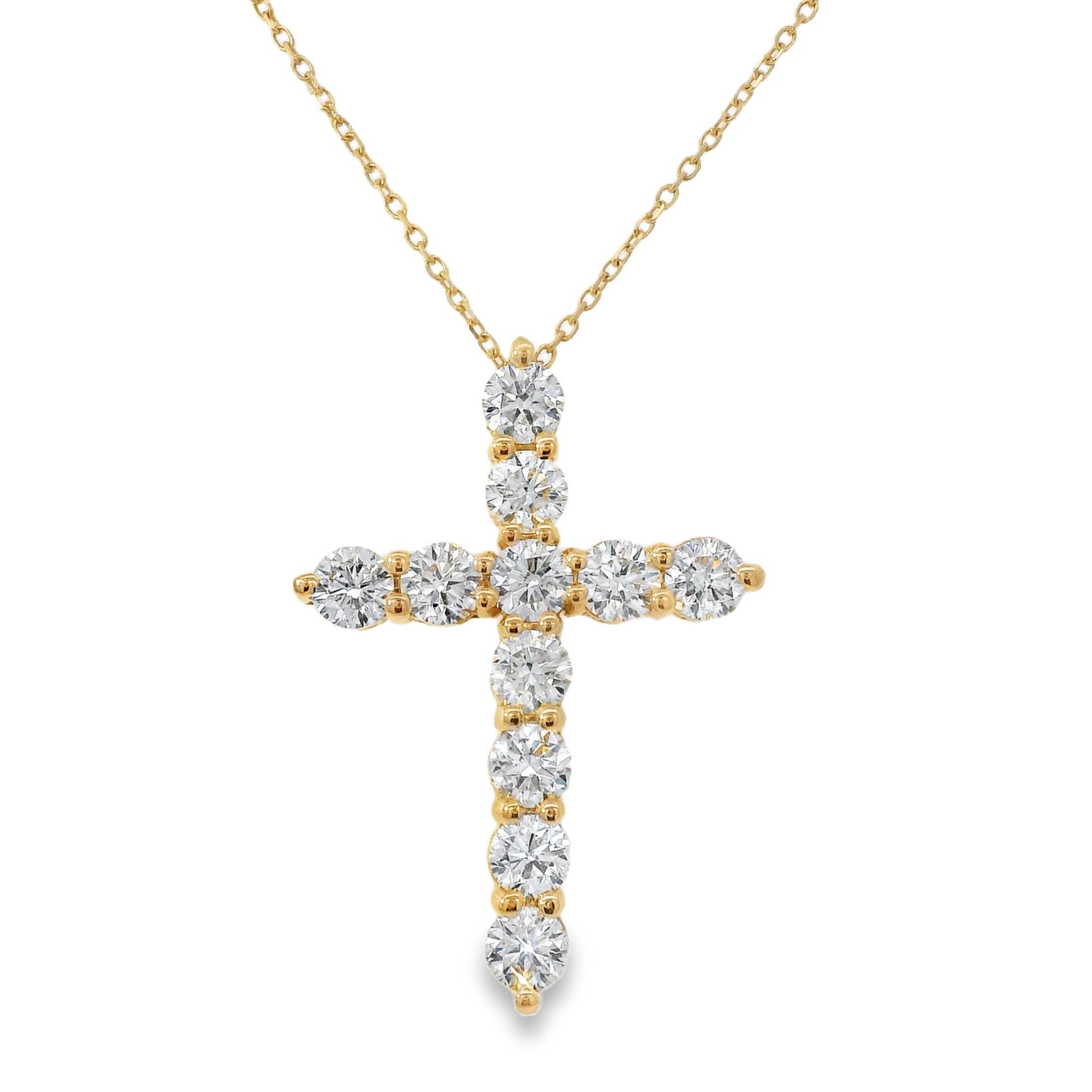 Shared Prong Round Diamond Cross Necklace