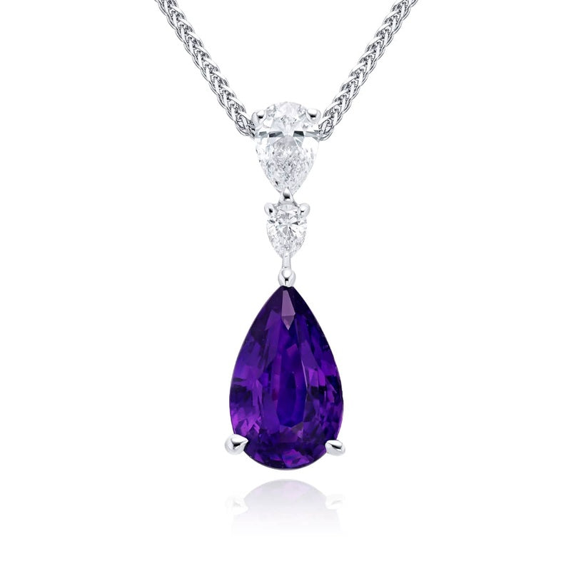 Platinum Pear-Shaped Purple Sapphire Certified Pendant