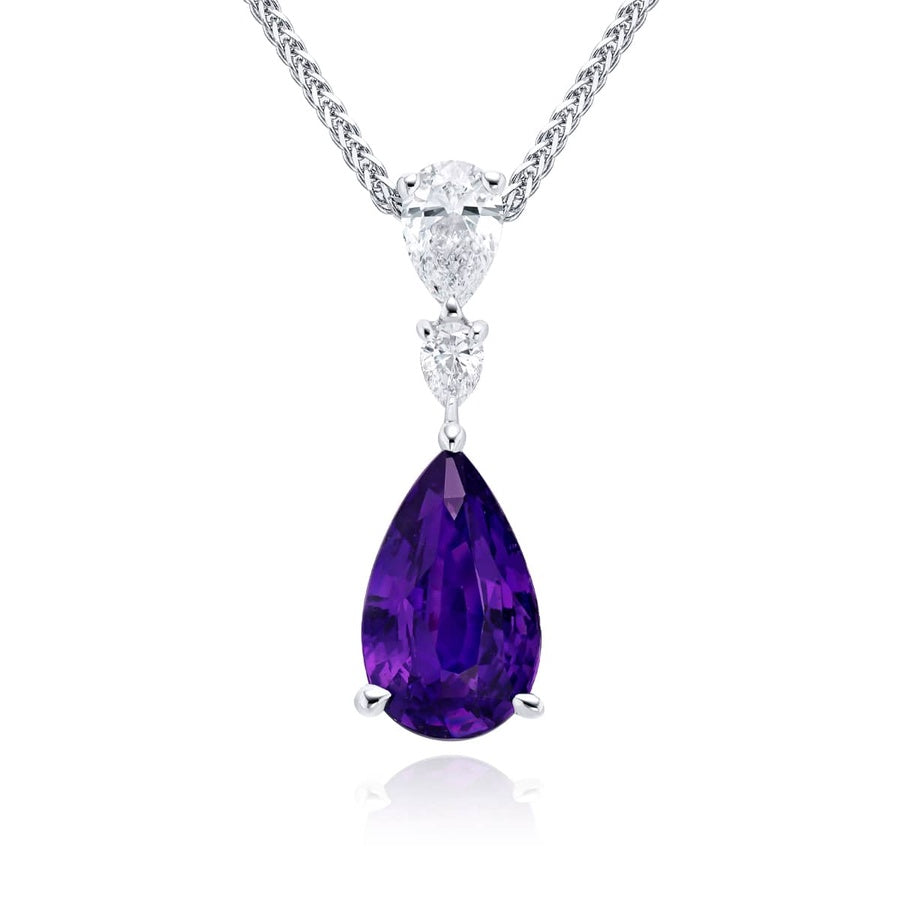 Platinum Pear-Shaped Purple Sapphire Certified Pendant