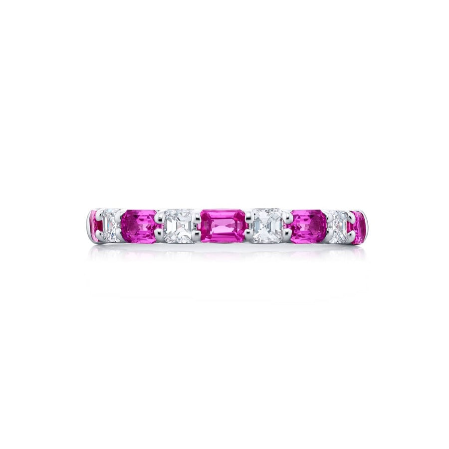 Platinum Emerald-Cut Pink Sapphire East-West Band