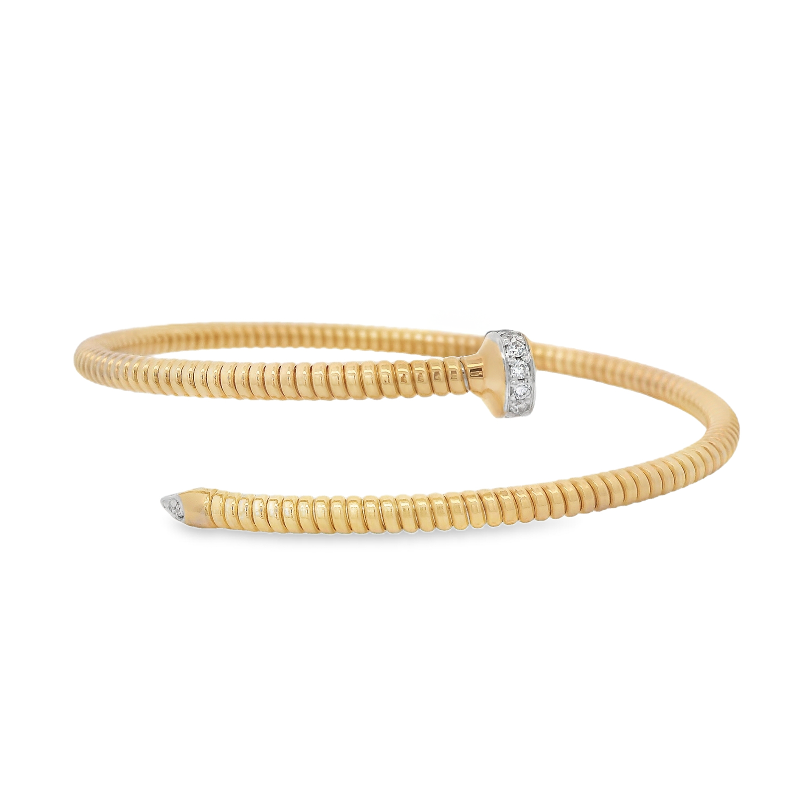 Tubogas Bypass Cuff Bracelet with Pavé Diamond Point and Nail Head