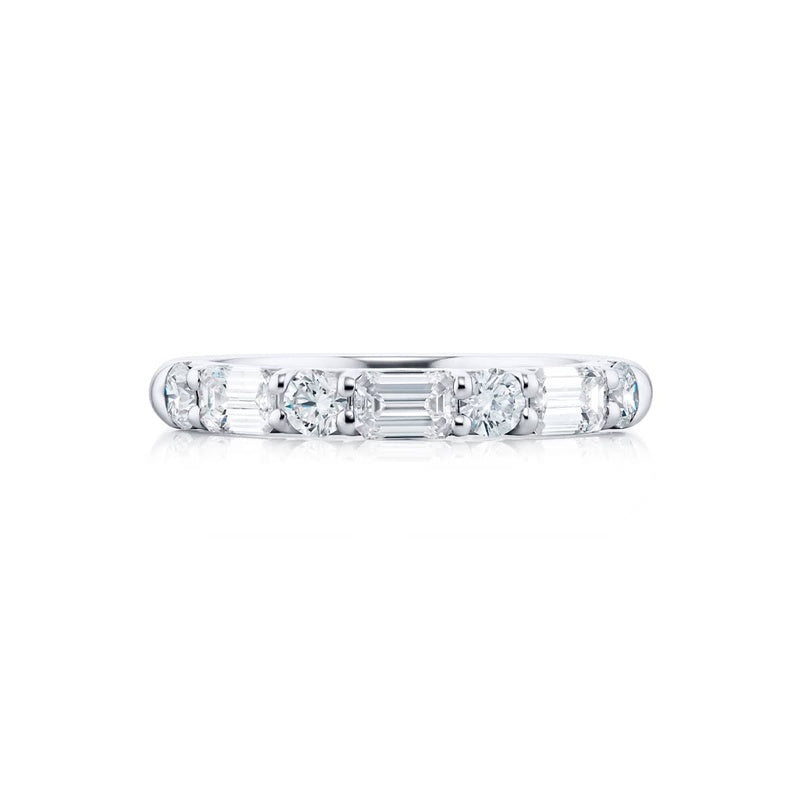 Platinum Round and Emerald-Cut Diamond East-West Band