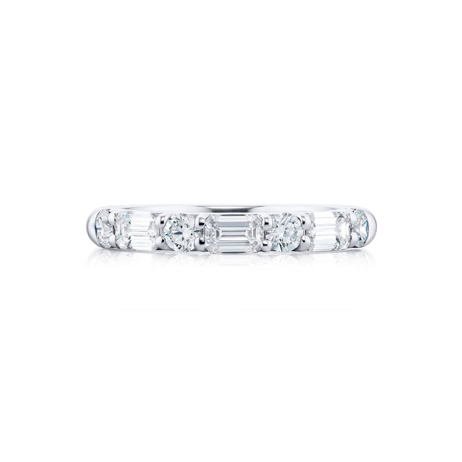 Platinum Round and Emerald-Cut Diamond East-West Band