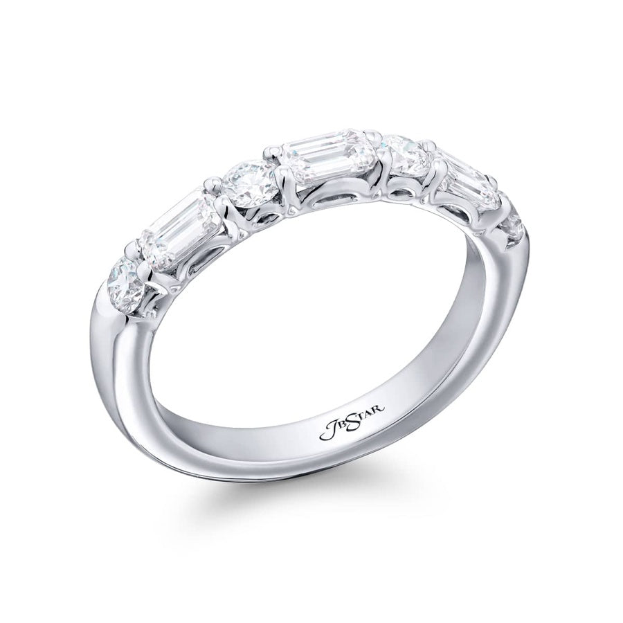 Platinum Round and Emerald-Cut Diamond East-West Band