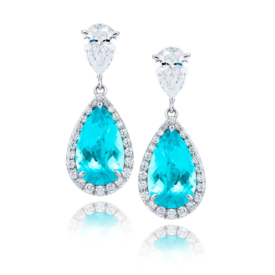 Platinum Pear-Shaped Paraiba Certified Drop Earrings