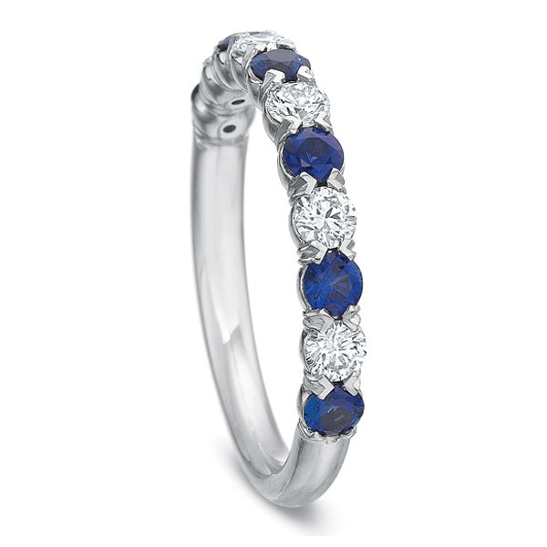Silk Prong Alternating Diamond and Blue Sapphire Anniversary Band