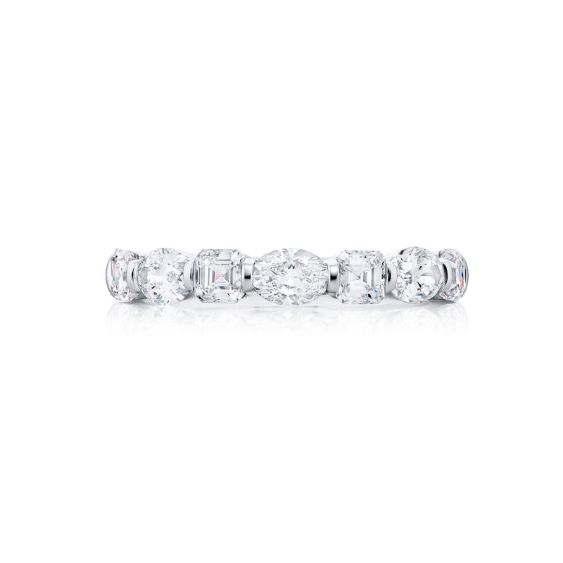 Platinum Square Emerald-Cut and Oval Diamond East-West Bar Set Band