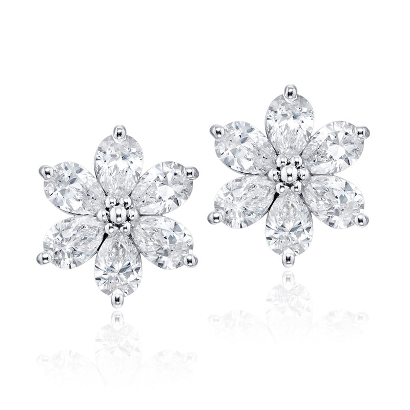 Platinum Pear-Shaped Diamond Floral Stud Earrings