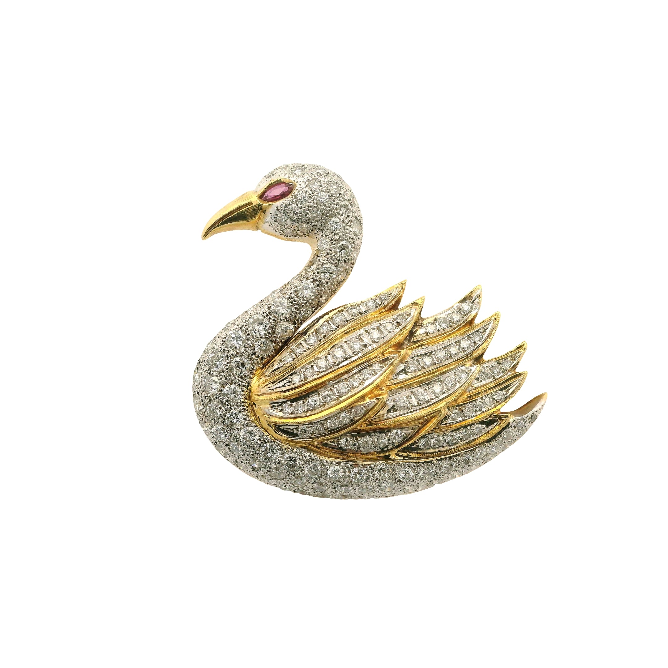 Vintage Diamond Swan Brooch