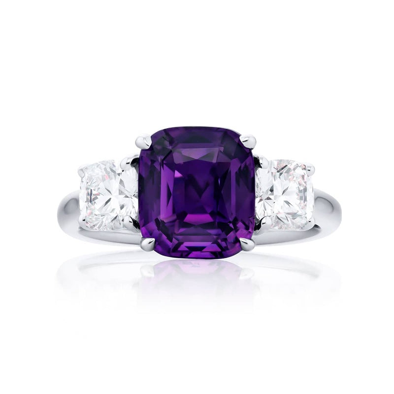 Platinum Cushion-Cut Purple Sapphire Certified Ring