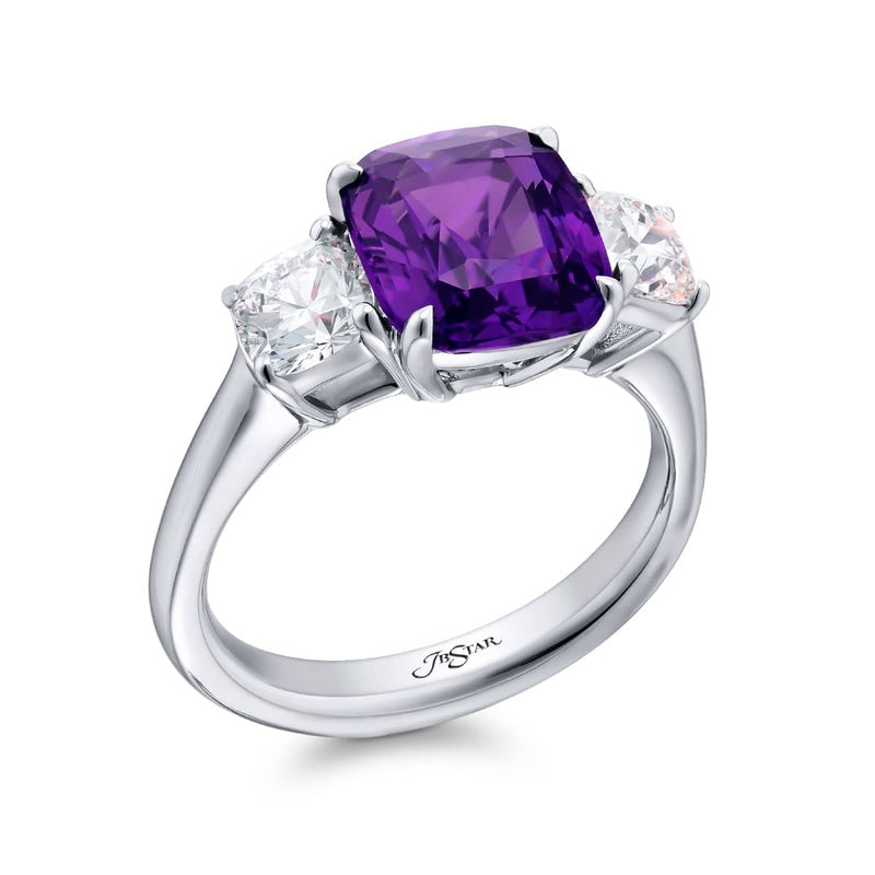 Platinum Cushion-Cut Purple Sapphire Certified Ring