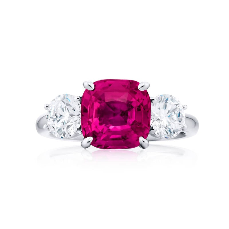 Platinum Cushion-Cut No-Heat Pink Sapphire Ring