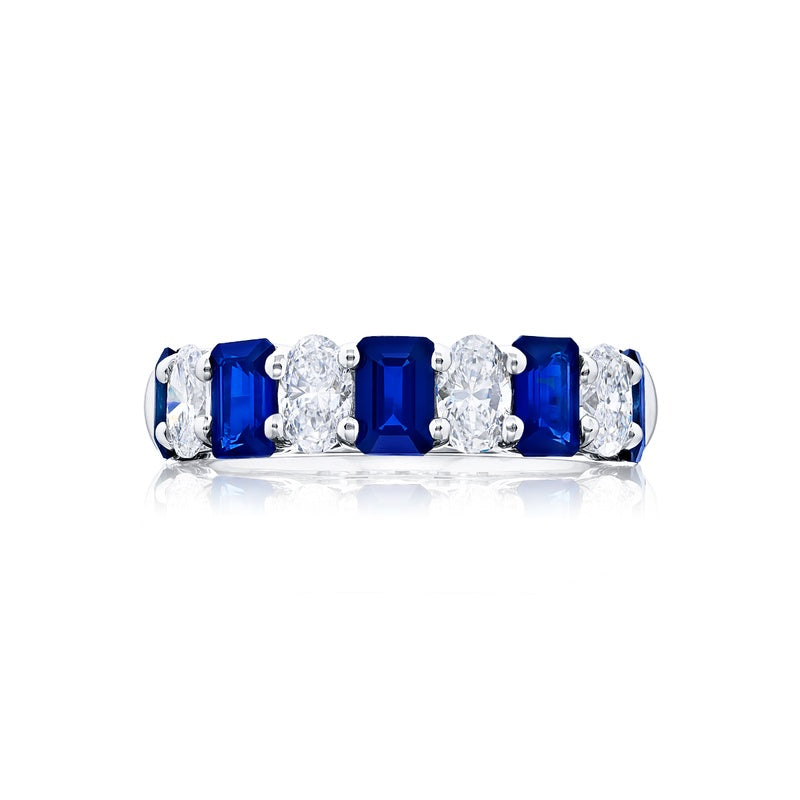 Platinum Emerald-Cut Sapphire and Oval Band