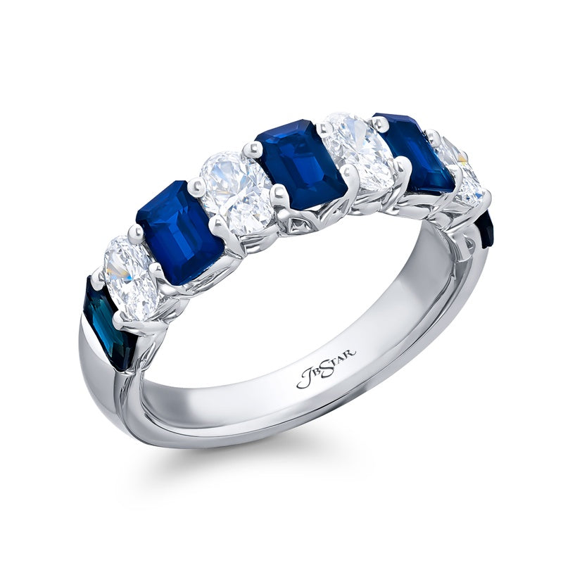 Platinum Emerald-Cut Sapphire and Oval Band