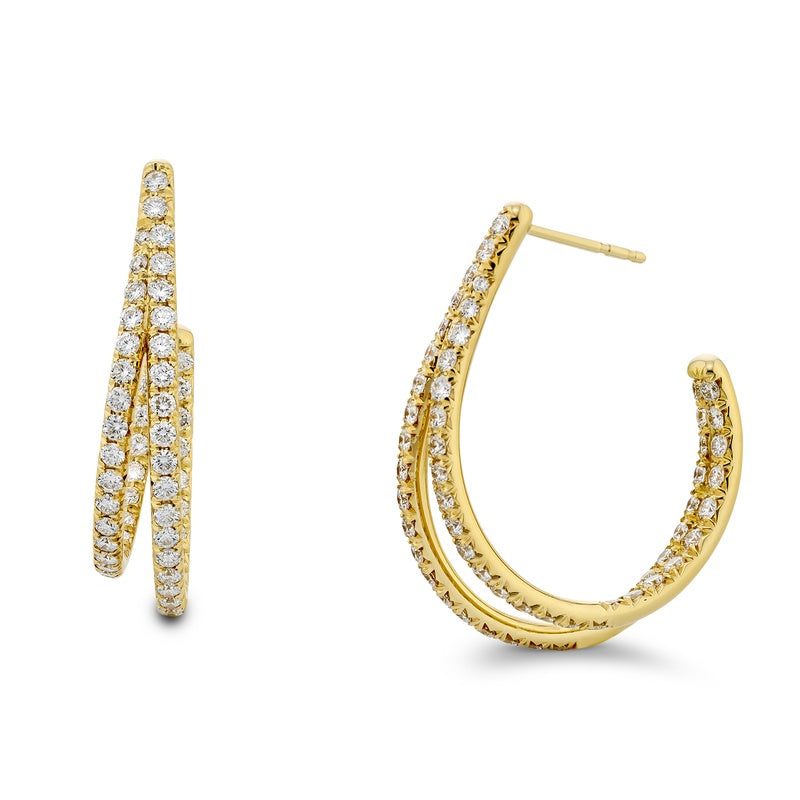 18K Yellow Gold Round Diamond Split Hoop Earrings