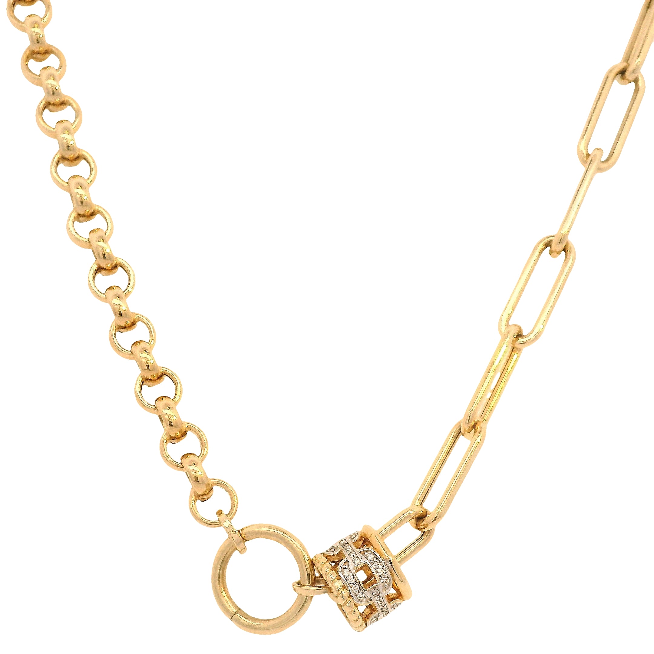 Mix Link Chain with Round Charm Bail and Diamond Rondell