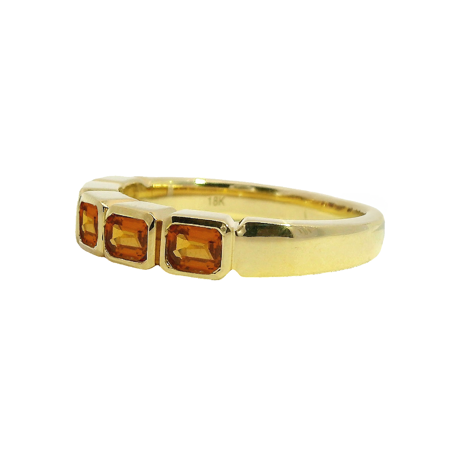 East-West Bezel Emerald Cut Orange Sapphire Half-Band