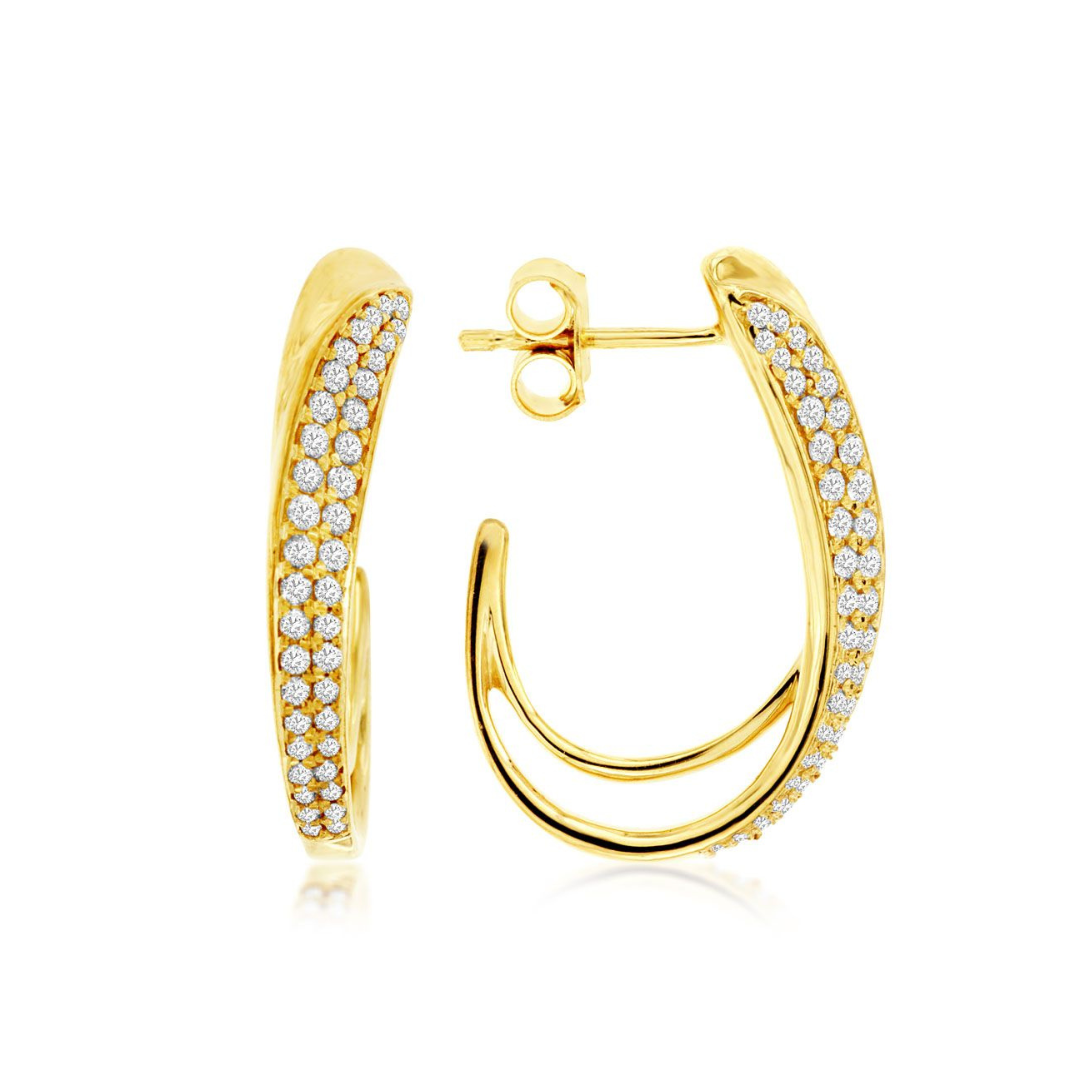 Double Row Pave Diamond Open Hoop Earrings