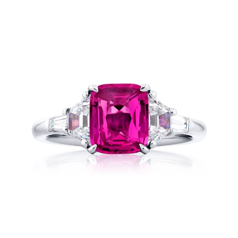 Platinum Cushion-Cut Pink Sapphire Certified Ring